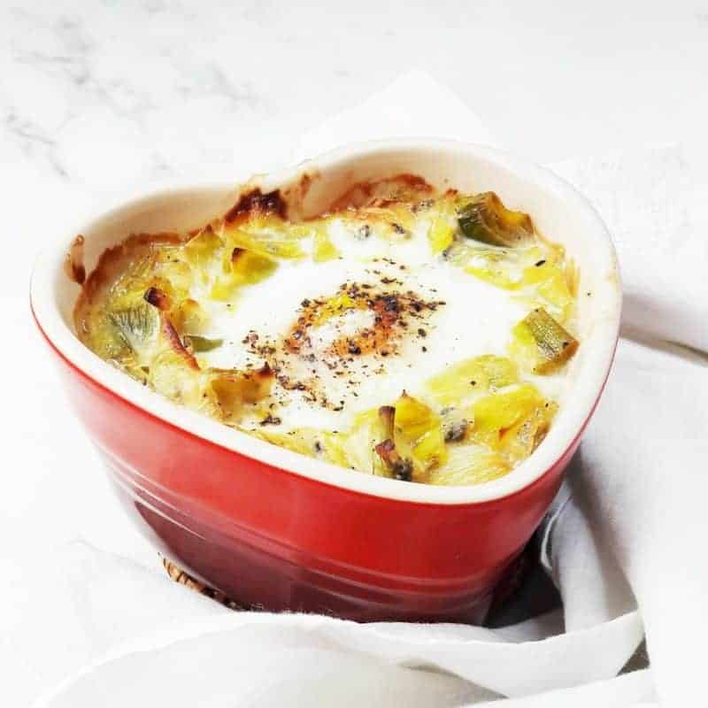 Oven Baked Eggs With Leeks & Blue Cheese