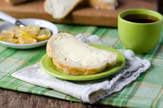 Homemade butter goes perfectly on bread!