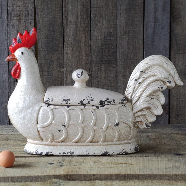 Decorative Rooster Stoneware Container