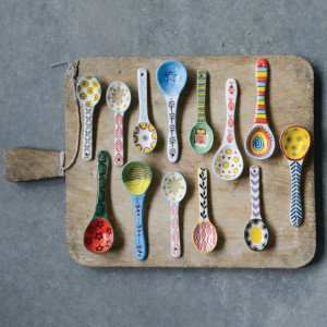 Patterned Stoneware Spoons Set Of 6