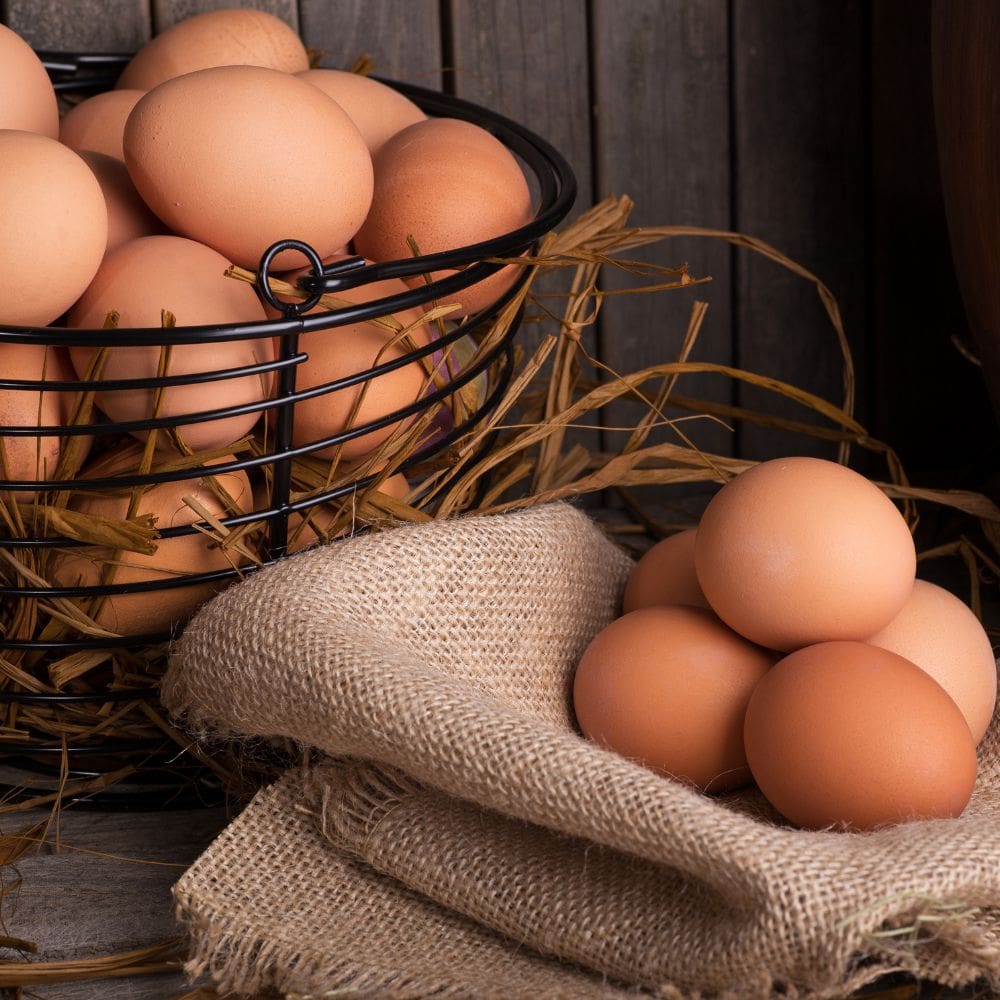 Brown eggs in a basket